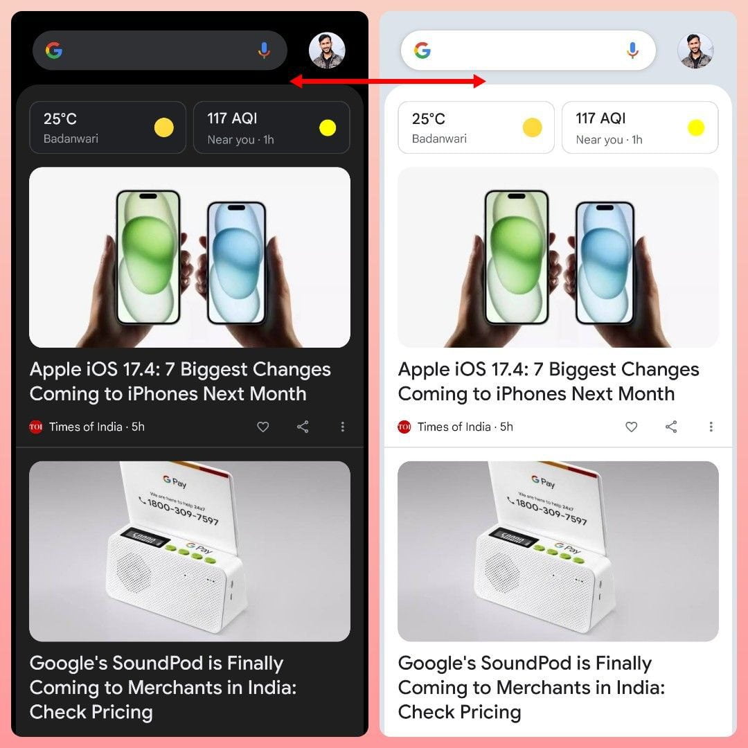 google discover light to dark mode