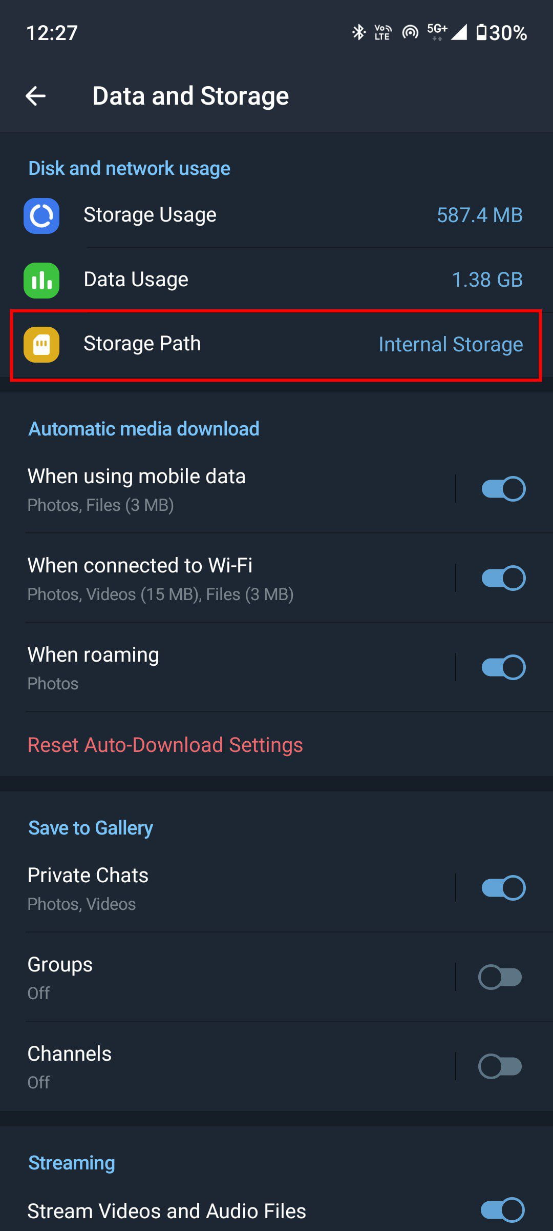 how to change download stroge path change in telegram