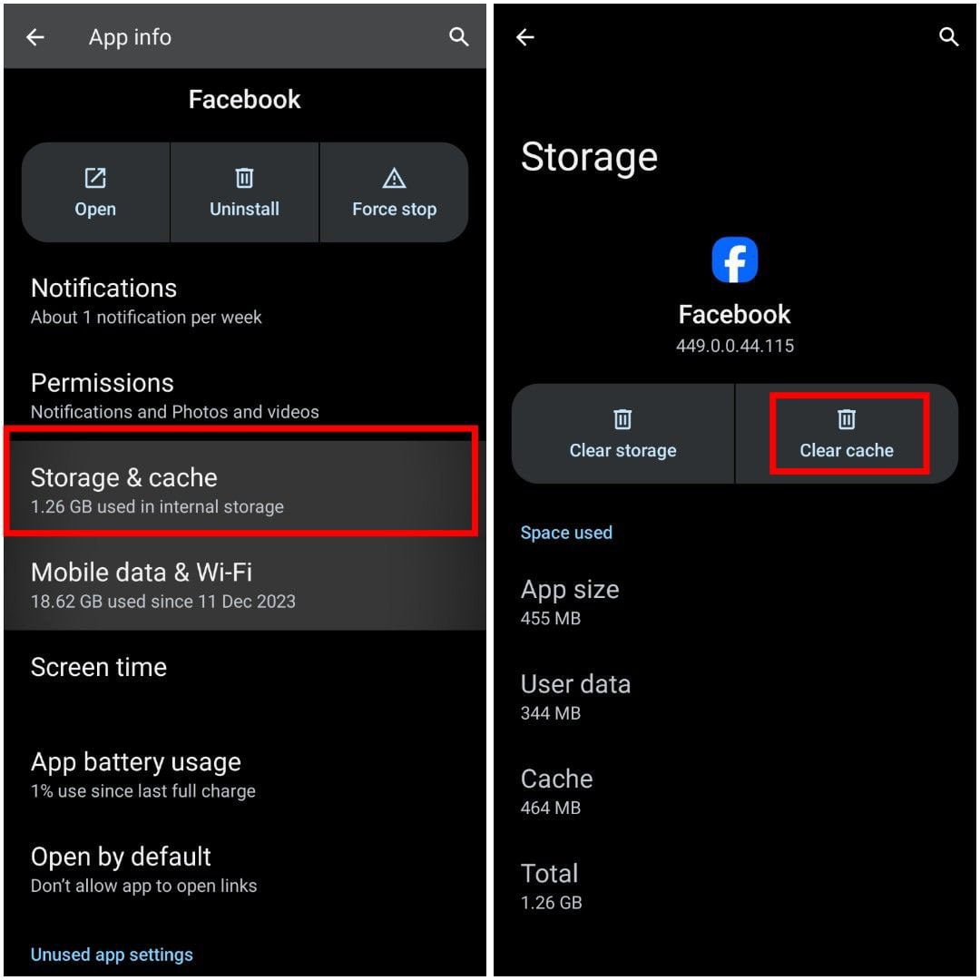 clearing catche in Android phone in facebook