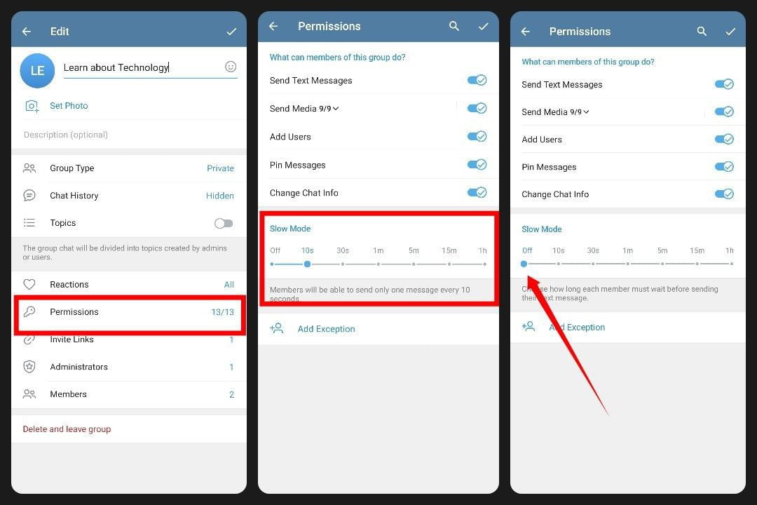 How to Disable Slow Mode in The Telegram group?