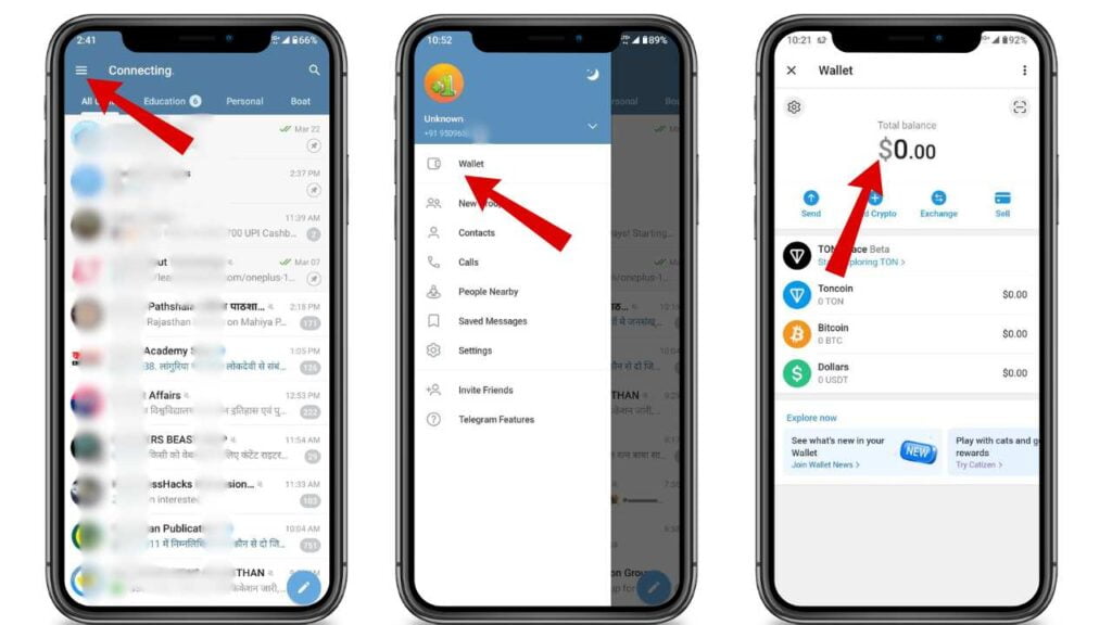 how creat wallet shortcut in telegram